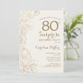 Floral Black Gold Surprise 80th Birthday Party Invitation (Standing Front)