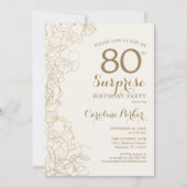 Floral Black Gold Surprise 80th Birthday Party Invitation (Front)