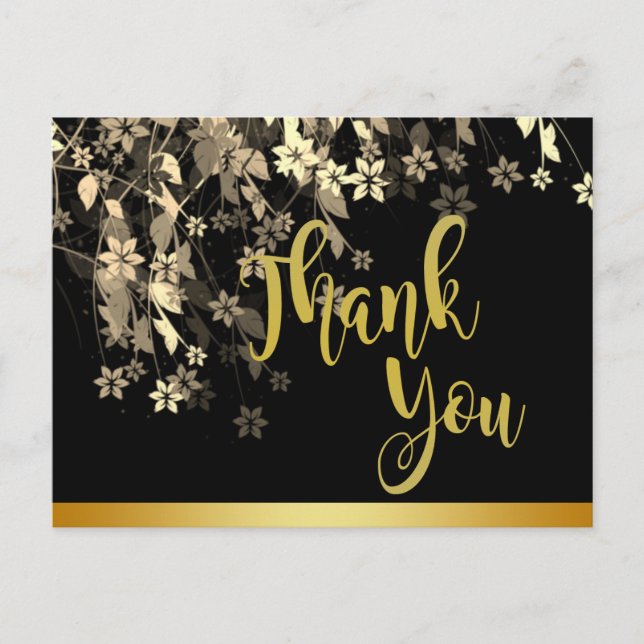 Floral Black Gold Thank You Wedding Postcard (Front)