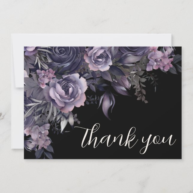 Floral Black Gothic Wedding Thank You Card (Front)