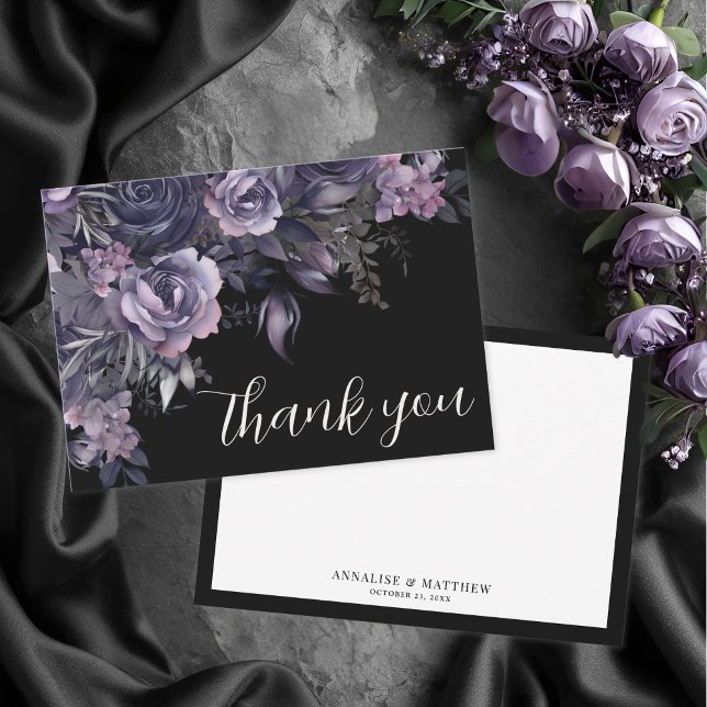 Floral Black Gothic Wedding Thank You Card (Floral Black Gothic Wedding Thank You Card)
