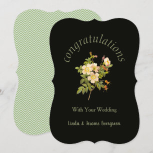 Floral Black & Green Roses Congratulations Wedding Card