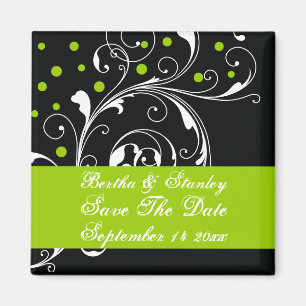 Floral black green wedding Save the Date Magnet