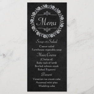Floral Black Grey Chalkboard Flower Wreath Wedding Menu