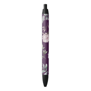 Floral  black ink pen