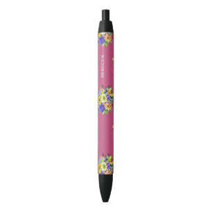 Floral Black Ink Pen
