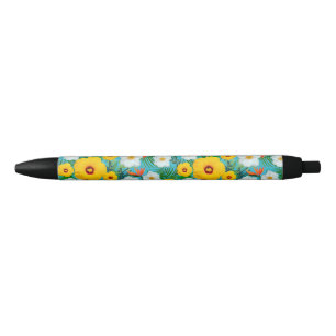 floral black ink pen