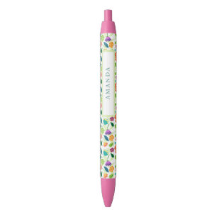Floral black ink pen