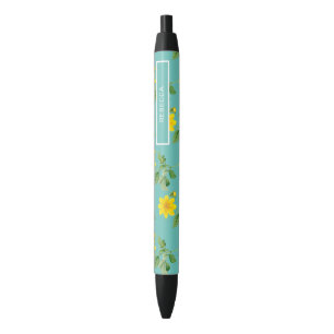 Floral Black Ink Pen