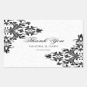 Floral Black Lace And White Damask Rectangular Sticker