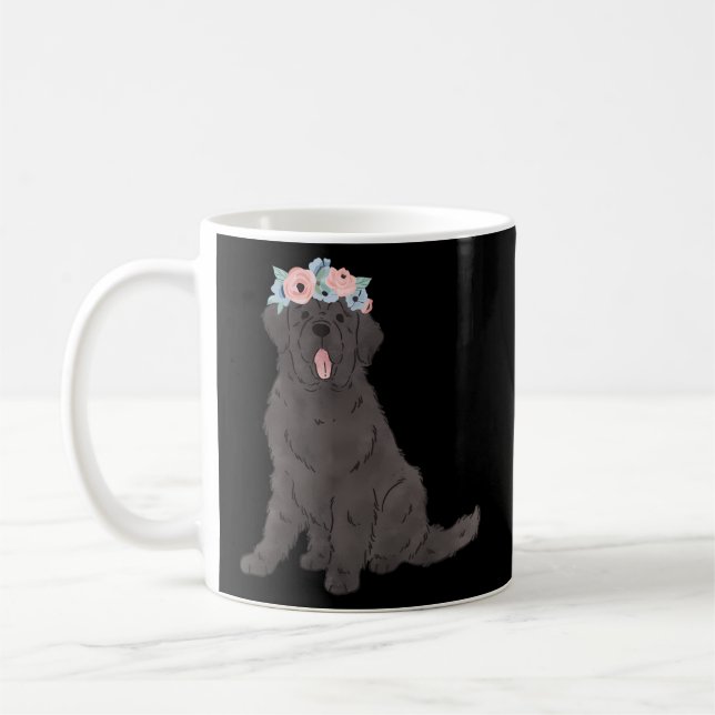 Floral Black Newfie Newfoundland Dog Mum Coffee Mug (Left)