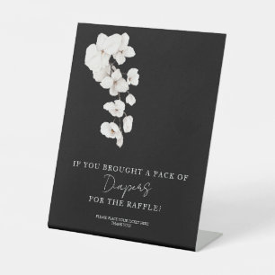 Floral Black Orchids Baby Shower Diaper Raffle Pedestal Sign