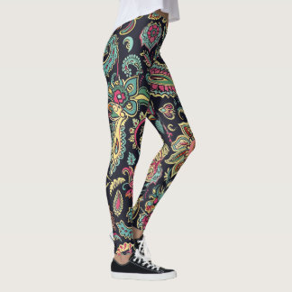 Floral Black Paisley Leggings