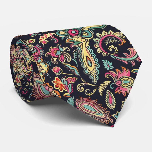 Floral Black Paisley  Tie (Rolled)