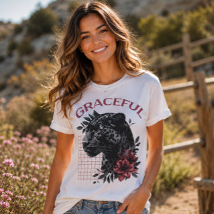 Floral Black Panther Graceful Typography T-Shirt