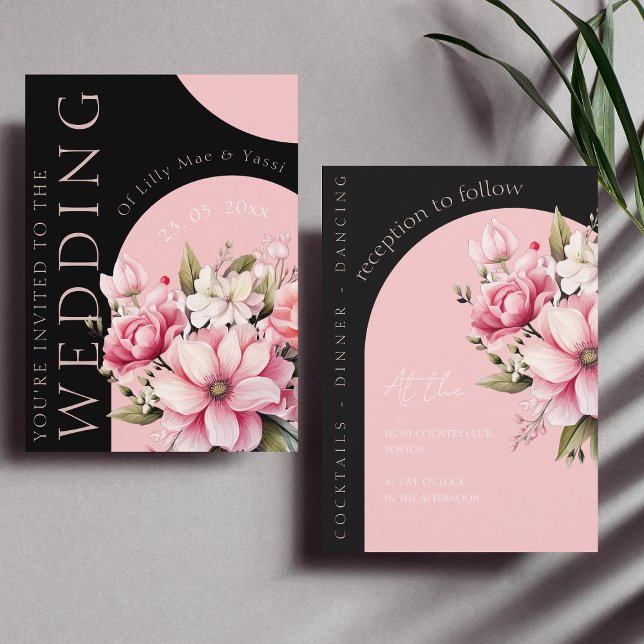 Floral Black Pink Arch Dark Aesthetic Wedding Invitation (Creator Uploaded)