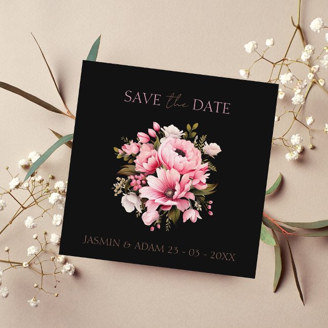 Floral Black Pink Flowers Dark Aesthetic Wedding Save The Date (Creator Uploaded)