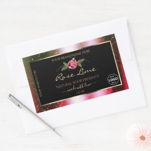 Floral Black Product Label Green Pink Glitter Logo