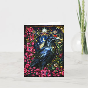 Floral Black Raven Blank Note Card