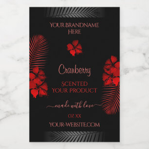 Floral Black Red Product Labels Hawaiian Flowers