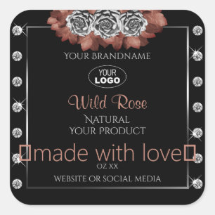 Floral Black Red Silver Product Labels Jewels Logo