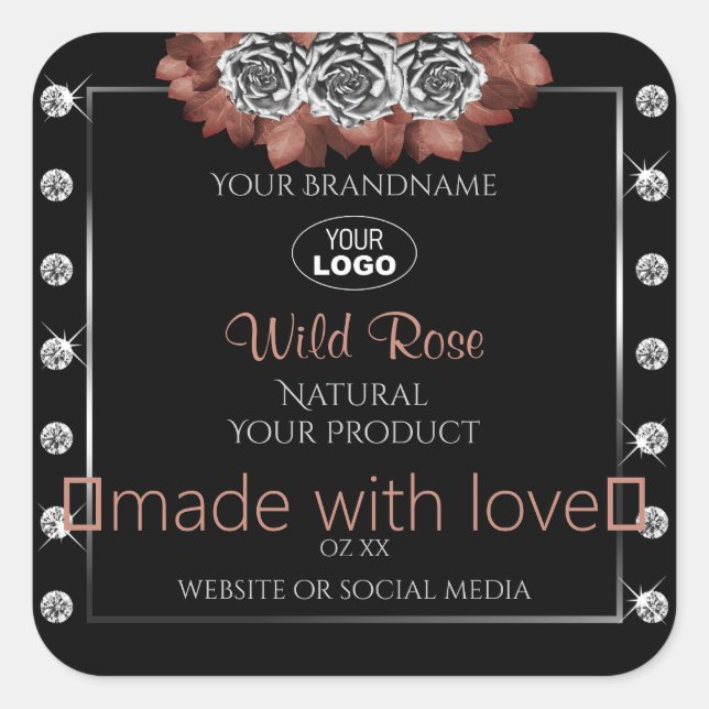 Floral Black Red Silver Product Labels Jewels Logo (Front)