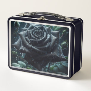 Floral Black Rose Metal Lunch Box