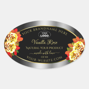 Floral Black Silver Gold Product Labels Roses Logo