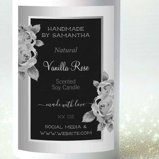 Floral Black Silver Product Label Candles Beauty & (Creator Uploaded)