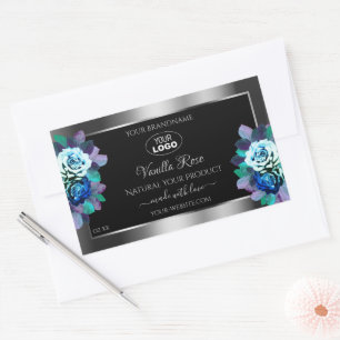 Floral Black Silver Product Labels Logo Teal Roses