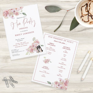 Floral Black Stiletto Weekend Itinerary Hen Party Invitation