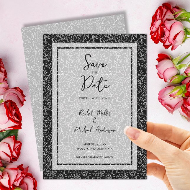 Floral Black Wedding QR Code Save The Date (Creator Uploaded)