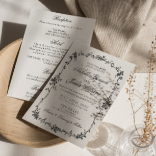 Floral Black White Botanical All In One Wedding Invitation
