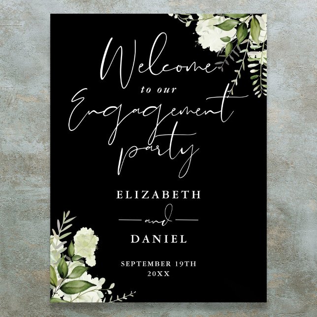Floral Black White Engagement Party Welcome Sign (Floral Black White Engagement Party Welcome Sign)