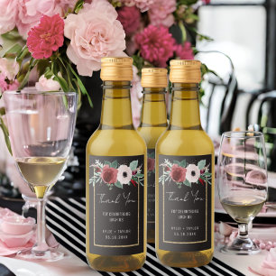 Floral Black White Gold Magenta Wedding Favour Min Wine Label