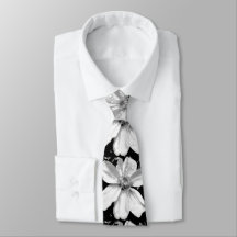 Floral black &white mens tie 