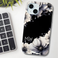 Floral Black White Monogram