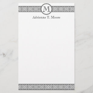 Floral Black White Monogram Initial Stationery