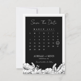 Floral Black White Photo Monogram Wedding Save The Date