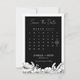 Floral Black White Photo Monogram Wedding  Save The Date