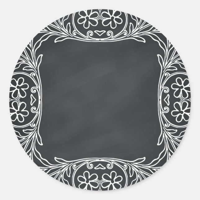 Floral Blank Faux Chalkboard  Curves Customise Classic Round Sticker (Front)