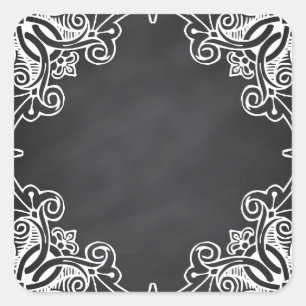 Floral Blank Faux Chalkboard  Curves Customise Square Sticker