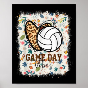 Floral Bleached Volleyball Game Day Vibes Volleyba Poster