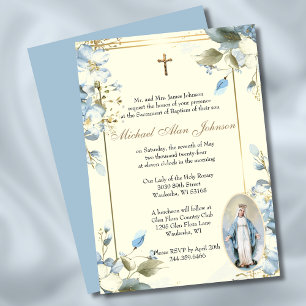 Floral Blessed Mary Catholic Baptism Invitation