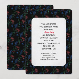 floral bling on black birthday invite