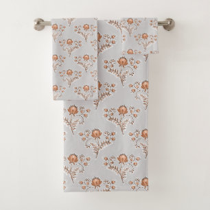 Floral block print. bath towel set
