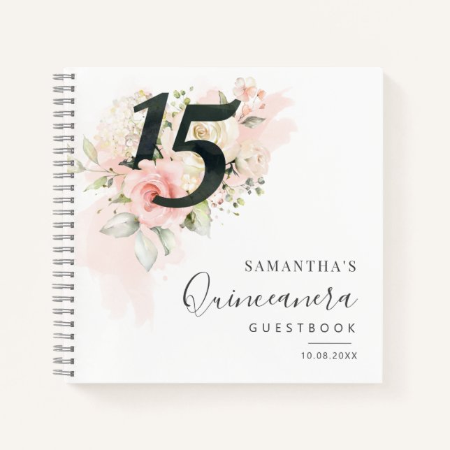 Floral Bloom 15th Birthday Party Guest Notebook (Front)