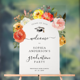 Floral Bloom Arched Graduation Welcome Sign