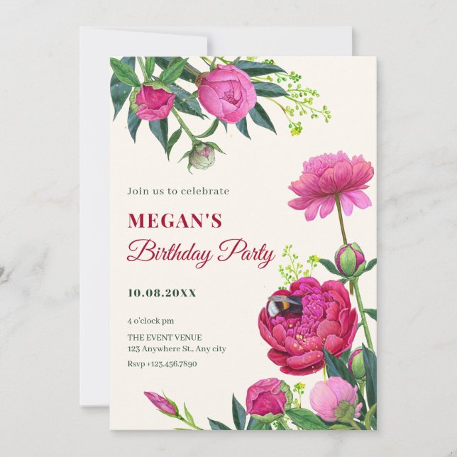 Floral bloom birthday invitation (Front)