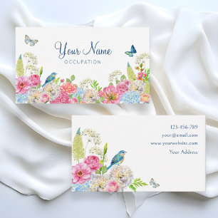 Floral Bloom blue green pink spring  Business Card